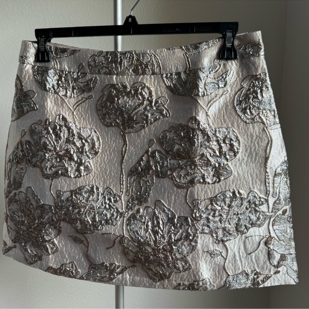 NWT J.Marie The Kai Silver Gold Floral Mini Skirt Sz L - Picture 5 of 10